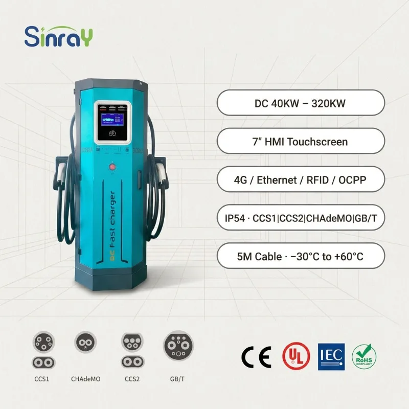 Customized 60KW 120KW 320KW Dual Outlet DC EV Fast Charger CCS1 CCS2 CHADEMO GBT OCPP 1.6J 4G RFID IP54 Floor Mount Charging Sta