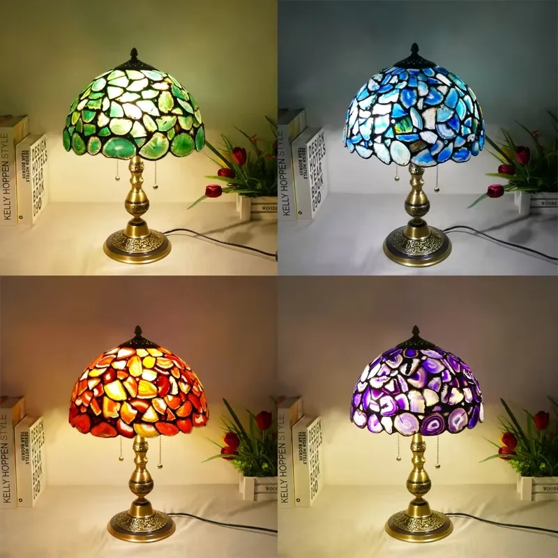 

2-Inch wide colorful agate lampshade with copper base for living room, bedroom, bedside table lamps