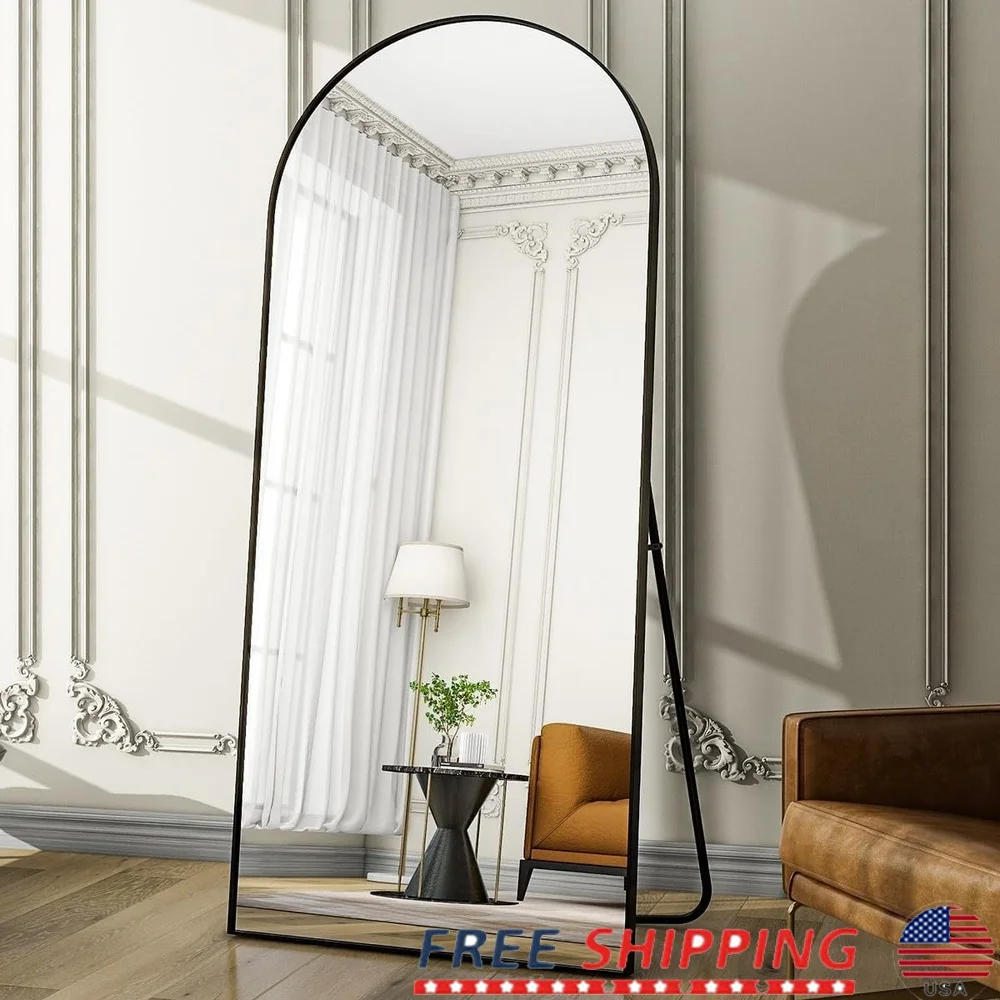 

Arched Full Length Mirror Floor Wall Mounted Elegant Design Durable Shatter Resistant Indoor Outdoor Hooks 65"x24.3
