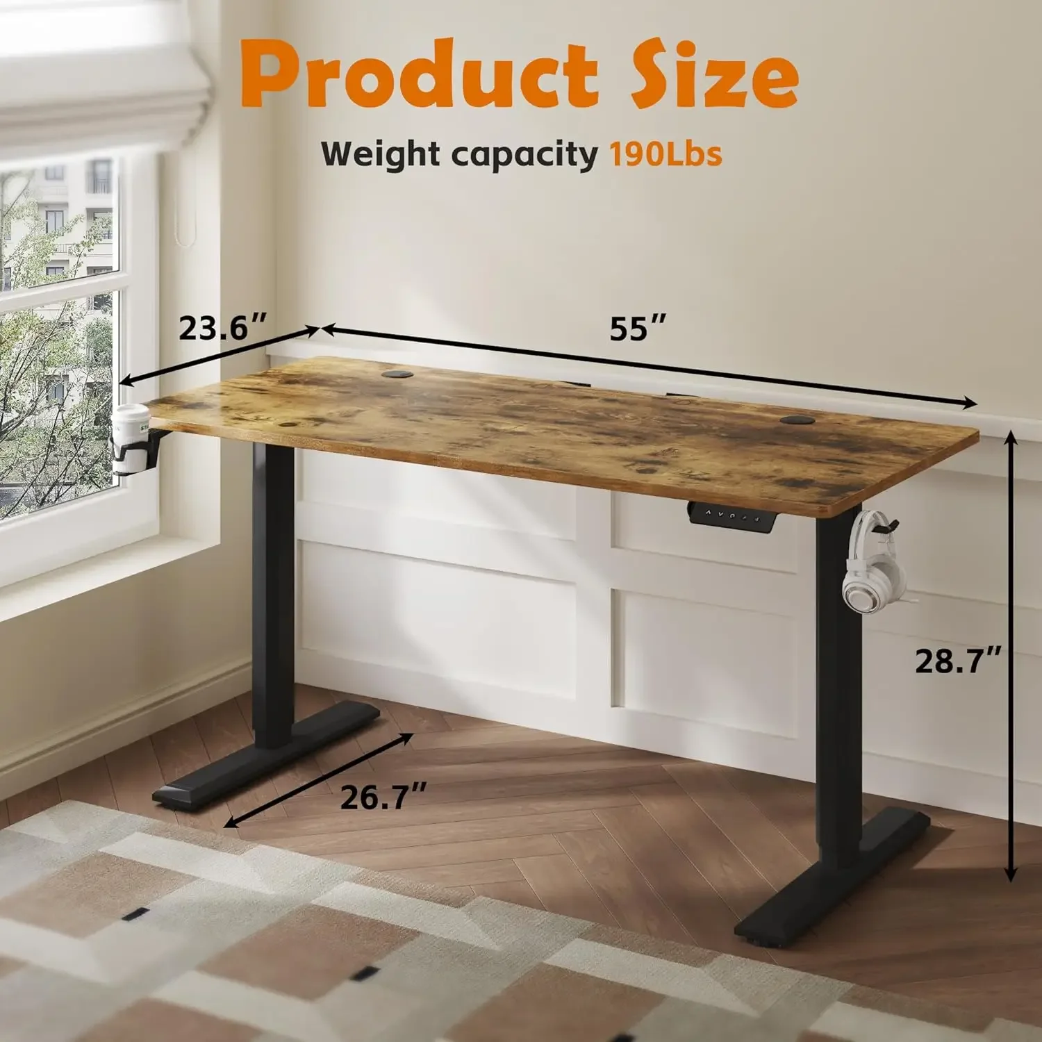 Electric Standing Desk 43 Inch, Ergonomic Height Adjustable Table with T-Shaped Metal Bracket Modern Computer