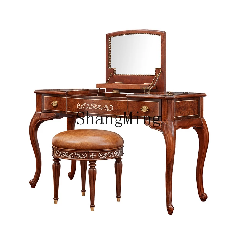 

CL dressing table full solid wood carving flower storage makeup table drawer storage cabinet with makeup mirror furniture
