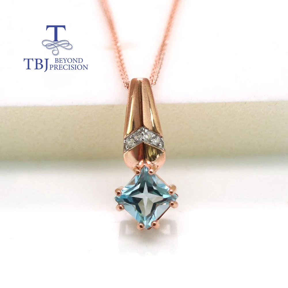 925 sterling silver Rose colour natural sky Blue Topaz pendant simple fashion women birthday anniversary party gift