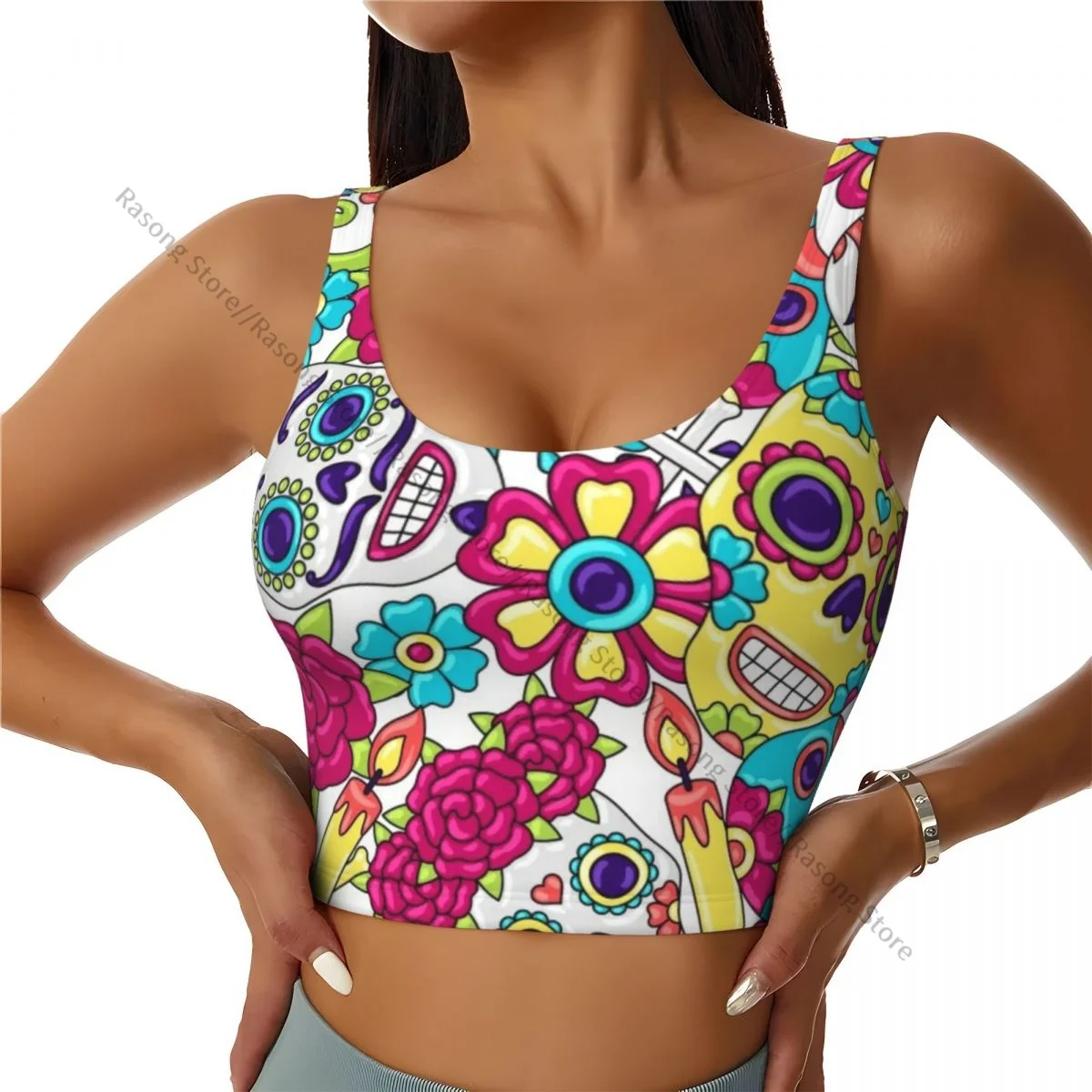 Sports Bra Women Running Yoga Clothes Vest Sugar Skull Day Of The Dead Gathering Fitness Vest