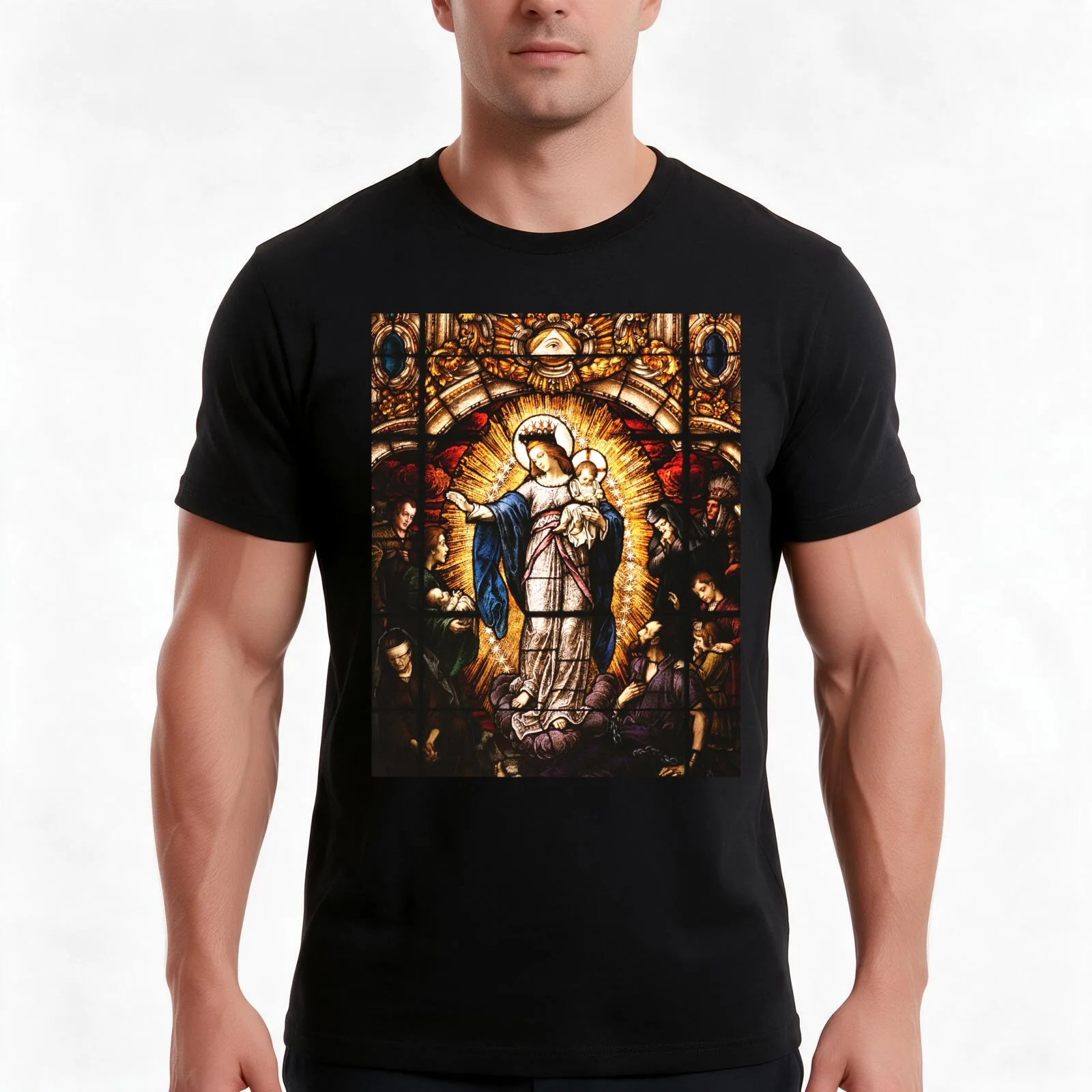 The Virgin Mary T-Shirt, Summer Casual Cotton Tee, Oversized Streetwear Tops, Vintage Graphic Print, Loose Fit Short Sleeve