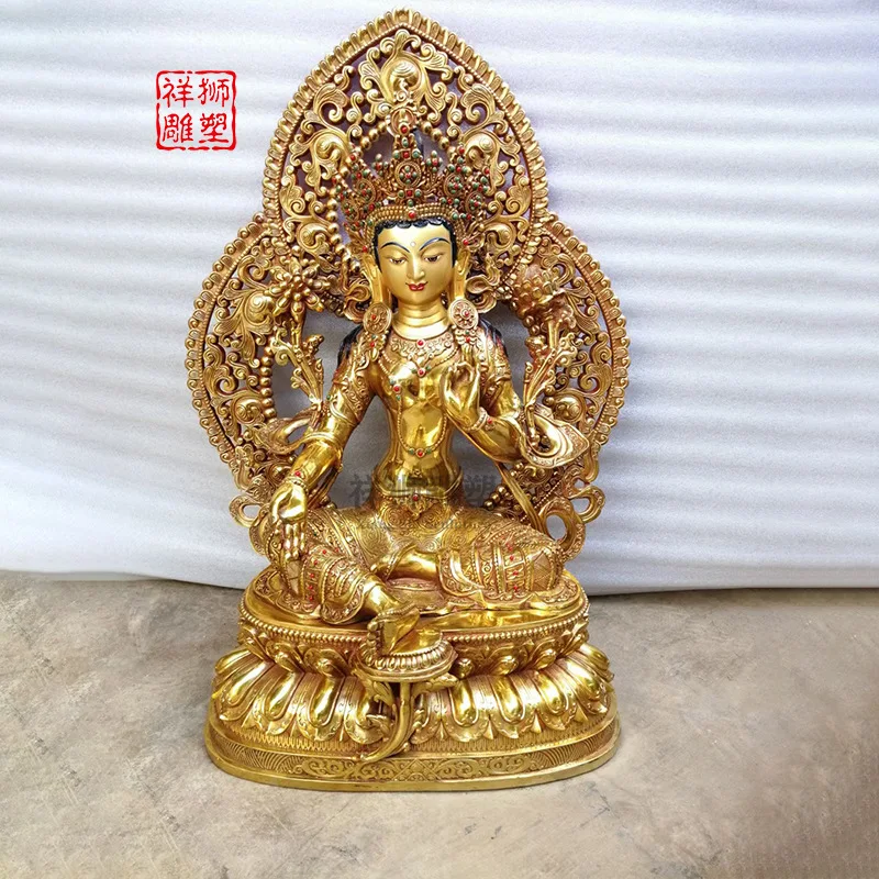 HT Copper gilded green Tara Buddha statue Tibetan household ornament 21 Tara household ornament 70 cm