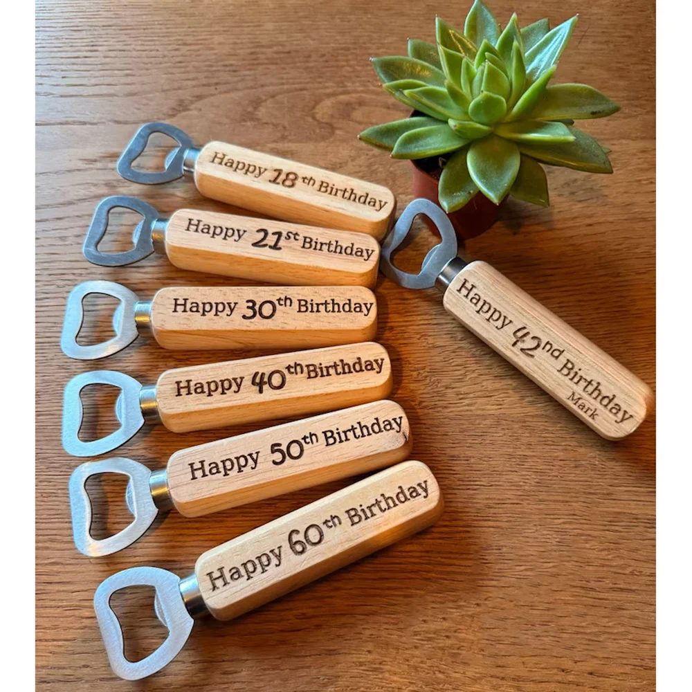 

Birthday Bottle Opener 18th 21st 30th 40th 50th 60th Wood Beer Bottle Opener Fathers Day Birthday Party Gift Home Table Decorate