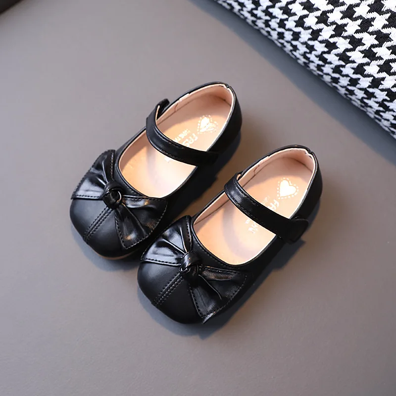 Girl's Mary Janes Leather Shoes Daily Spring Autumn Children Princess Shoes Three Colors Square Toe Bow Girl Kids Flats CSH1520