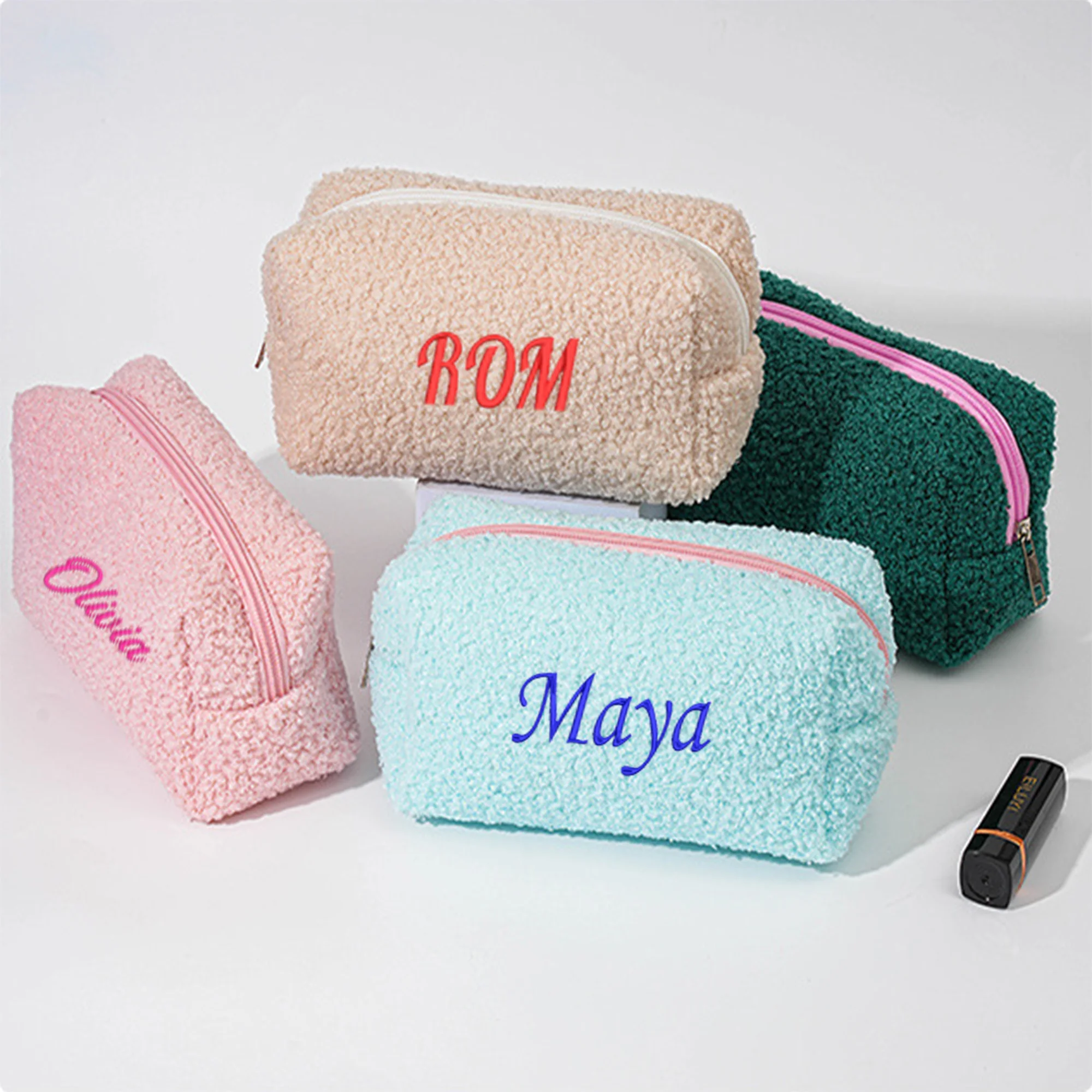 Plush Pencil Case, Makeup Bag, Storage Bag, Personalized Cute Pencil Case, Girl Embroidery Name, Student Stationery Box
