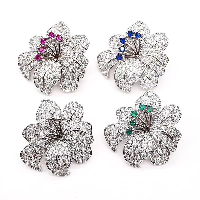 

2pcs Cubic Zircon Micro Pave Flower Fixed Interlayer Clasp Clip Double Connector DIY Jewelry Findings