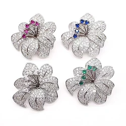 2pcs Cubic Zircon Micro Pave Flower Fixed Interlayer Clasp Clip Double Connector DIY Jewelry Findings