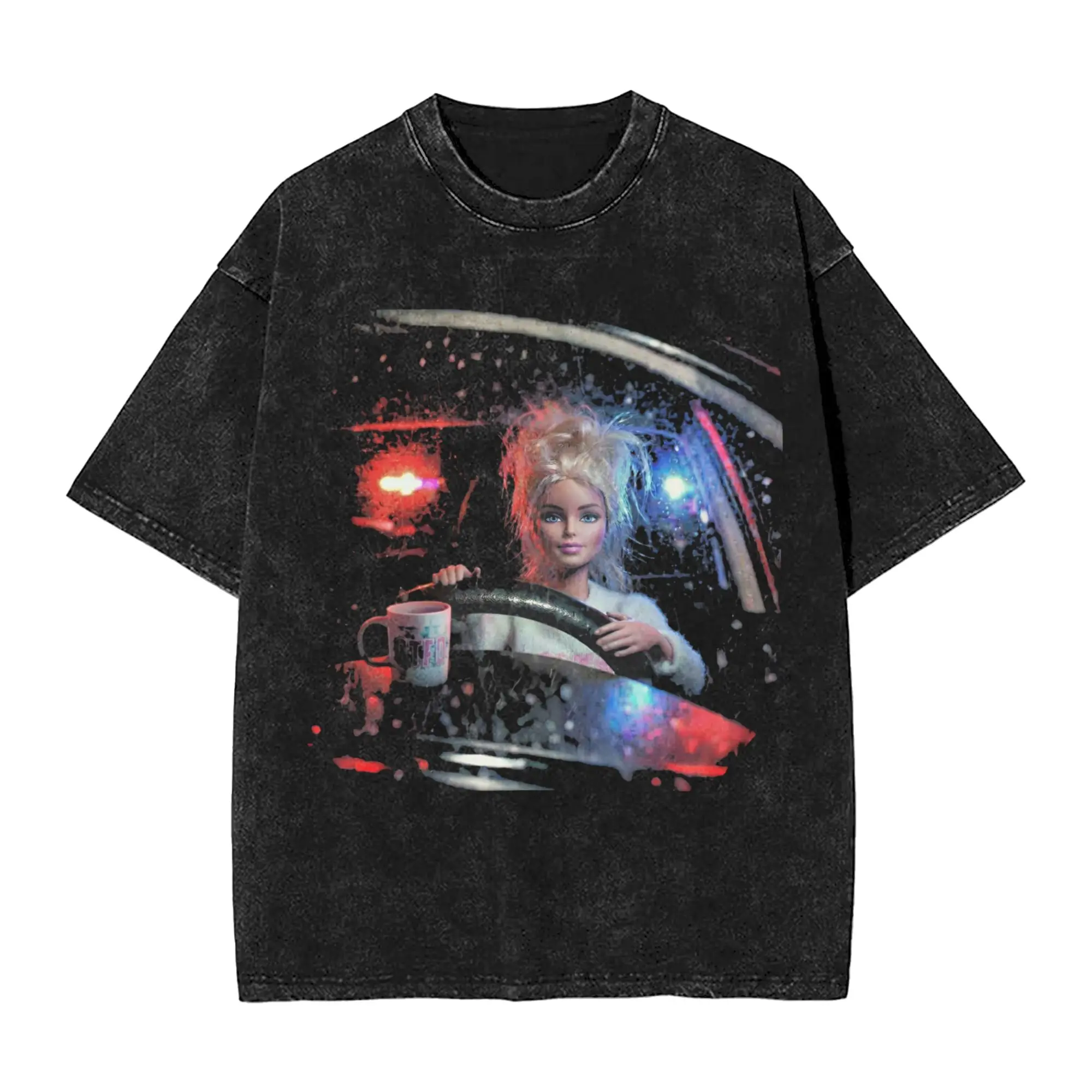 Blonde Doll Disheveled Doll Washed T Shirts Streetwear Hip Hop Fashion T-Shirts  Tees Tops for Men Women 100% Cotton Harajuku