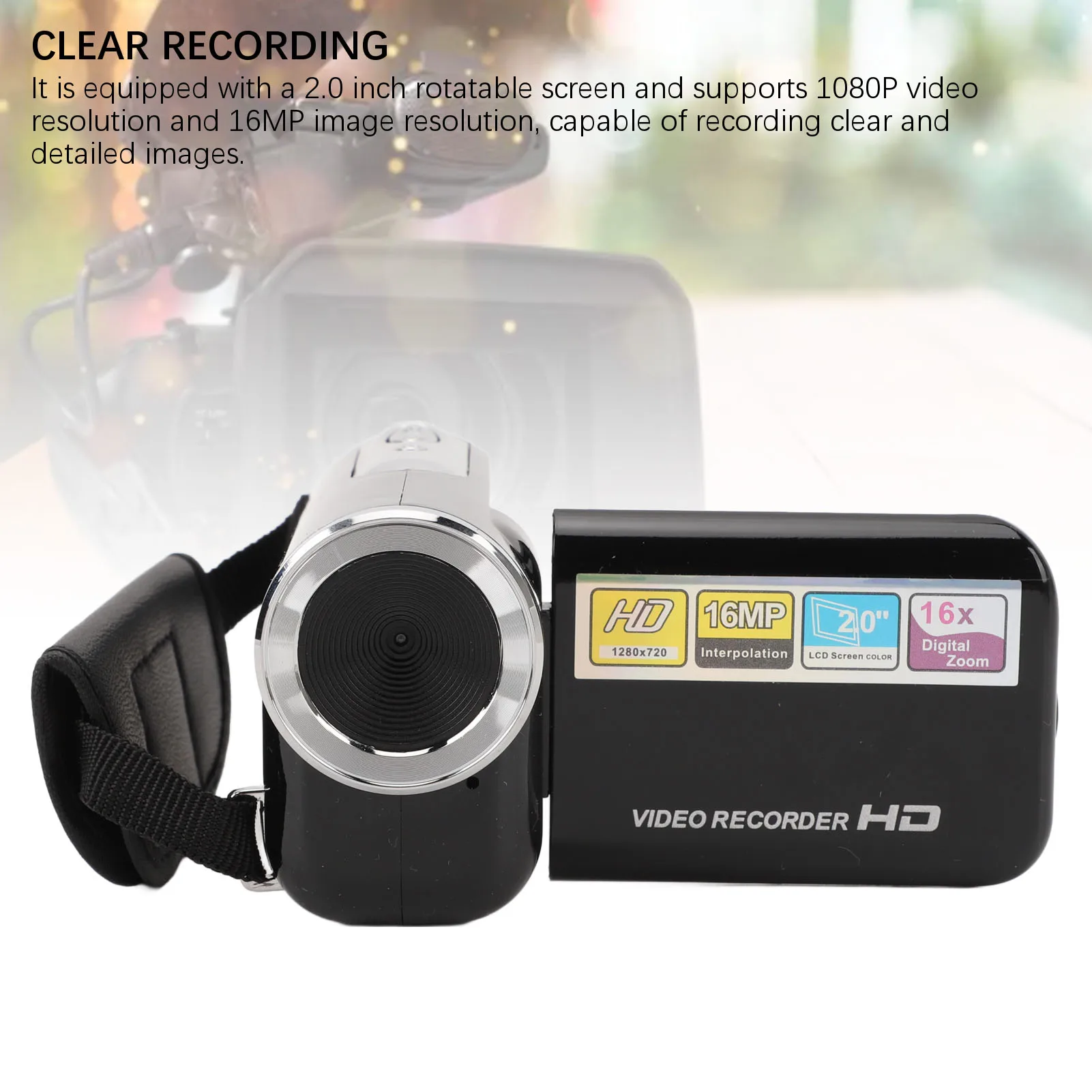 16MP Camcorder 1/4 Inch Threaded Hole 2.0inch Rotatable Screen Video Camera Camcorder 1080P Anti Shake for Life Recording