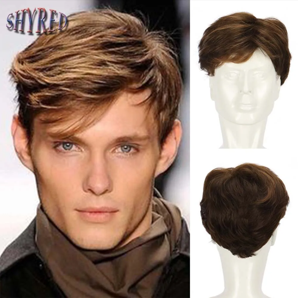 

Short Wigs Man Brown Synthetic Wig Cosplay Soft Heat Resistant Fiber Halloween Costume Wig Men Natural Wigs