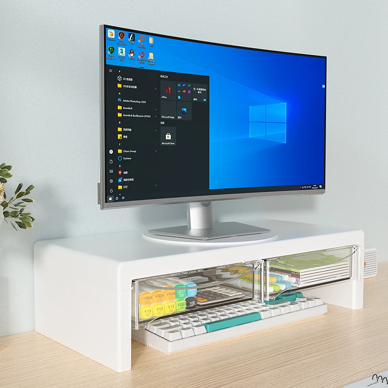 Multi-Function Computer Riser with Rotatable Drawer - Works as Monitor Stand & Storage Organizer