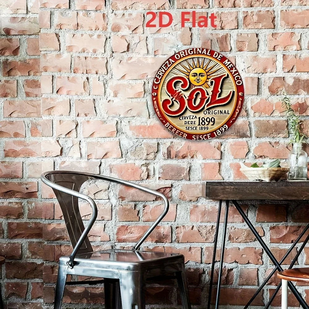 2D Flat, 1pc Sol Vintage Metal Sign - 1899 Original Mexican Cerveza Wall Art, Aluminum Decor with Sun & Cactus Design, Perfect f view 4