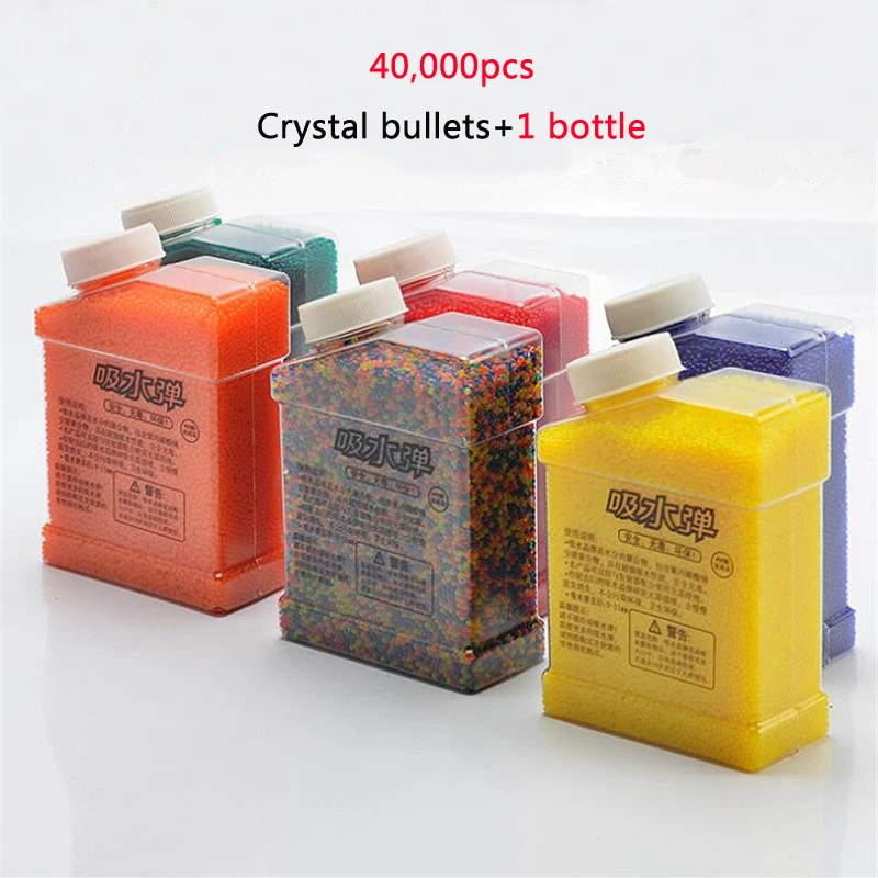 1 Bottle & 40000 Pcs Color Crystal Soft Water Bullets Gun Toy Paintball Mud Grow Beads Balls Soil Guns Accessories Toys For Boys