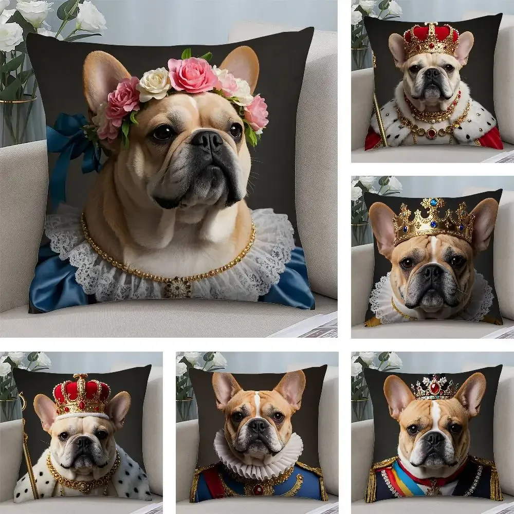 Funda de almohada Renaissance Royal French Bulldog, funda de cojín cuadrada con estampado de doble cara para sofá, decoración del hogar, regalo