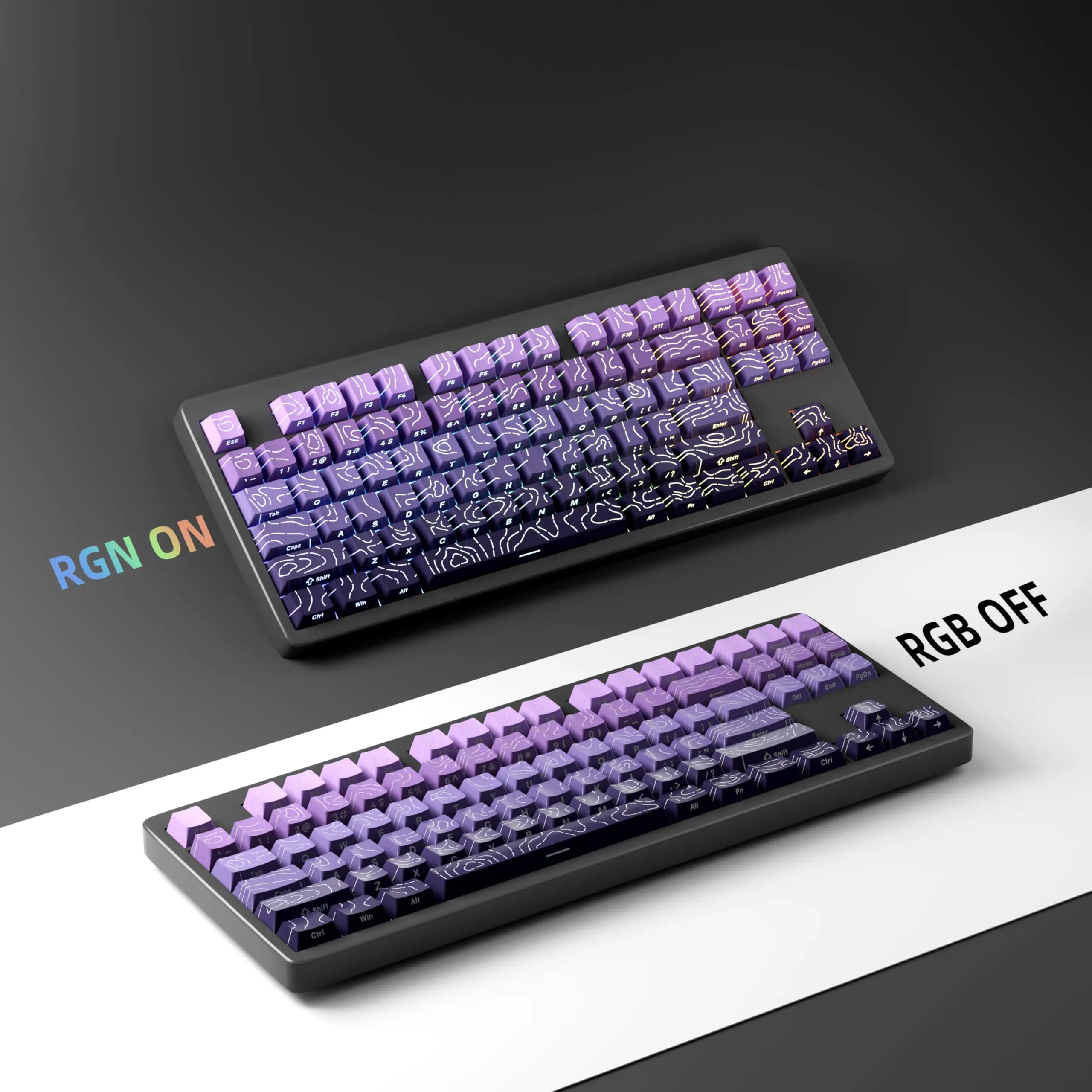 Copritasti retroilluminati RGB con stampa laterale topografica viola 4.0 Copritasti PBT a doppio scatto Profilo Cherry per tastiera da gioco MX Switch