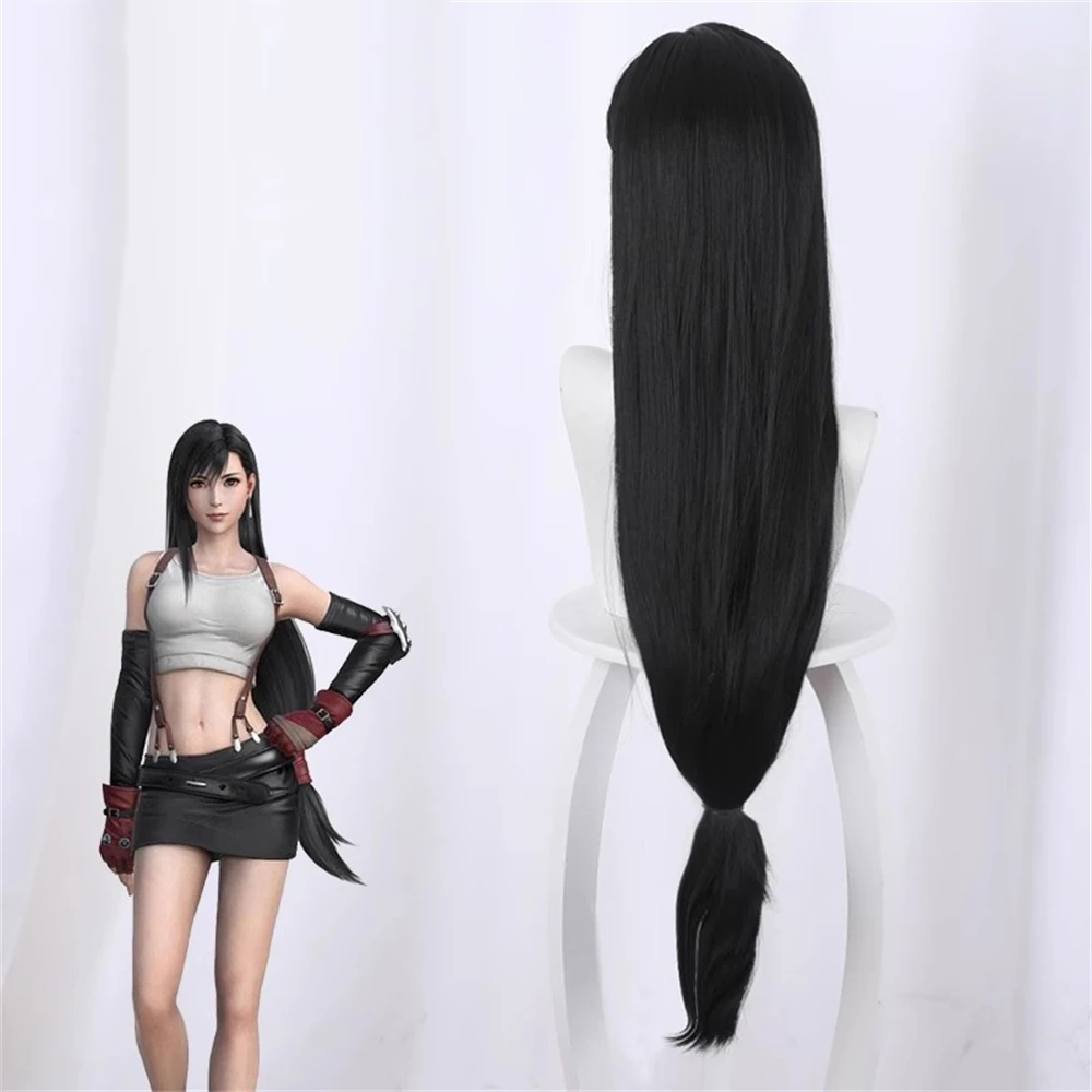Tifa Lockhart Cosplay Pruik Lange Unisex Rechte Zwart en Bruin Pruik Hittebestendige Synthetische Anime Pruiken