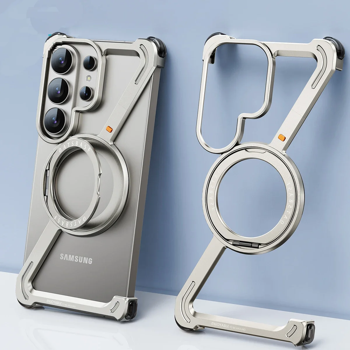 

Z Shape for Samsung Galaxy S26 Ultra Phone Case Frameless Metal Protective Case 360°Rotate Magnetic Stand Shockproof Cover