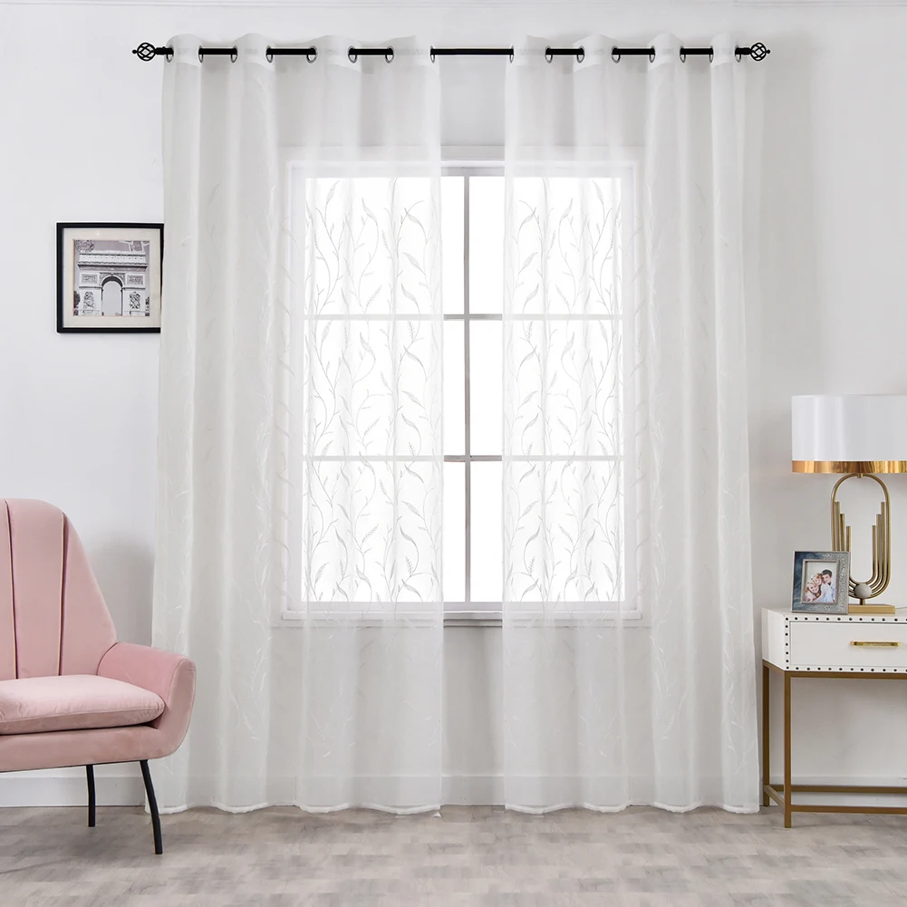 NAPEARL White Embroidered Voile Curtains For Bedroom Window Curtain For Living Room Sheer Curtains Blinds Custom Made Drapes
