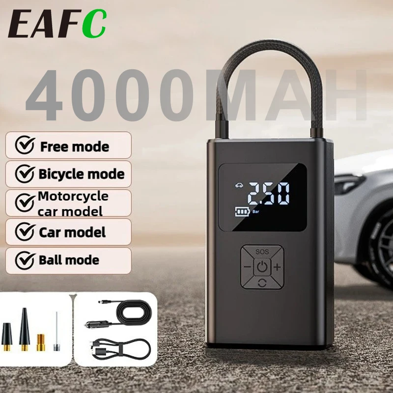 EAFC 12V Dual-Purpose Mode Car Inflator Pump150PSI Electric 4000Mah Wireless Air Pump  Pump For Motorcycle Bicycle Car Ball