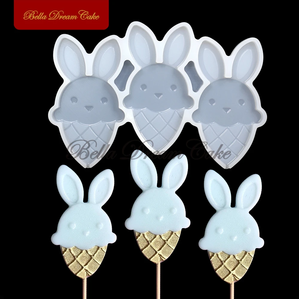 3D Easter Cartoon Bunny/Egg Design Lollipop Silicone Mold DIY Rabbit Candy Chocolate Topper Mould Cake Decorating Tools Bakeware