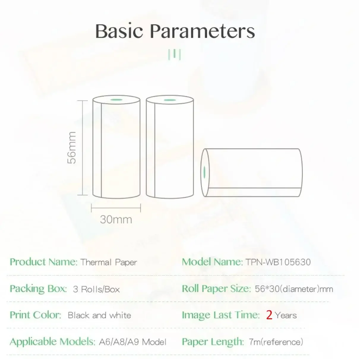 Peripage Mini Printer Paper Adhesive Thermal Paper Rolls White Paper for Peripage A6 Paperang All Bluetooth Mini Printer