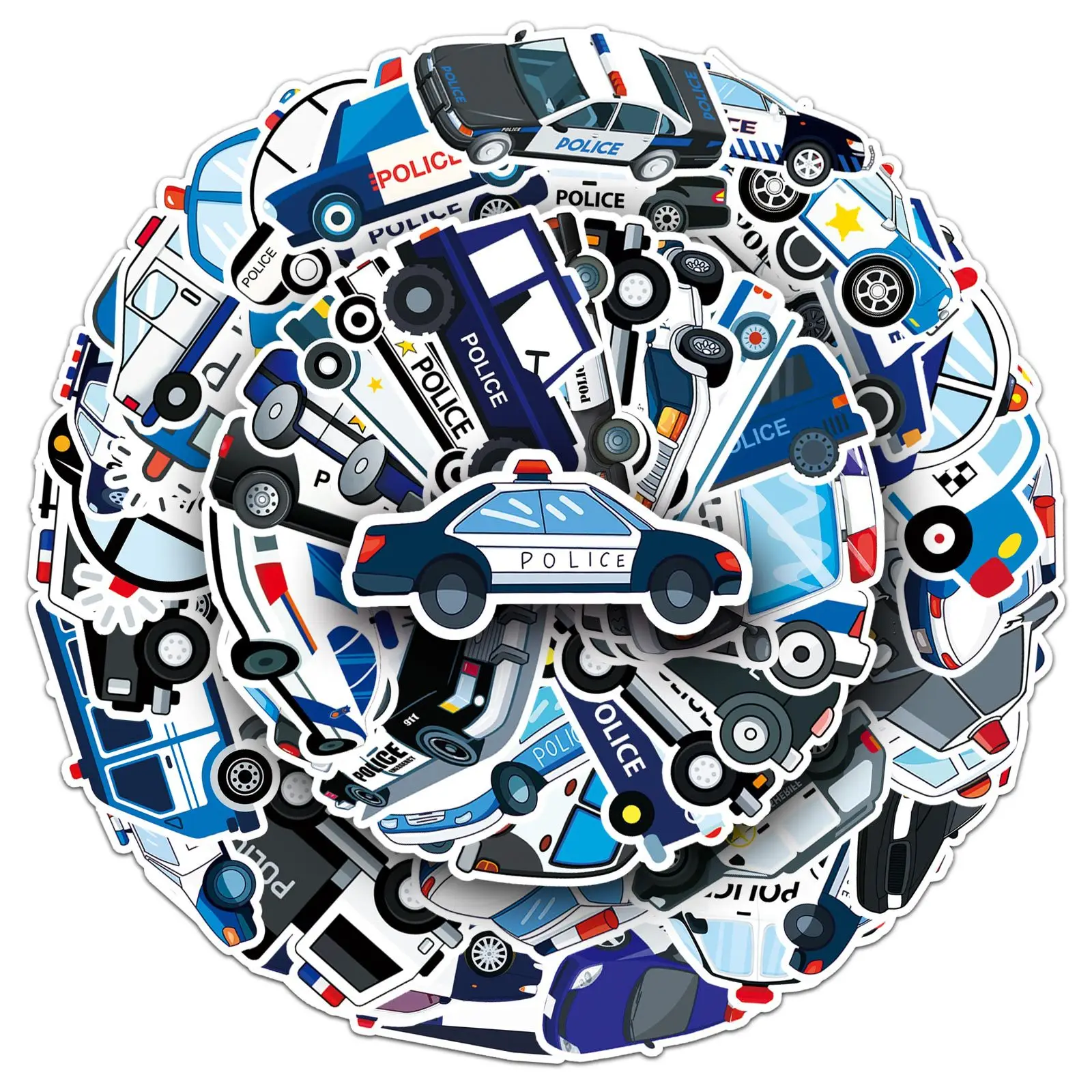 50Pcs Cartoon Police Car Theme Graffiti Stickers Luggage Sticker Toys for Kids Boy Birthday Party Favors Baby Shower Goodie Bag view 3