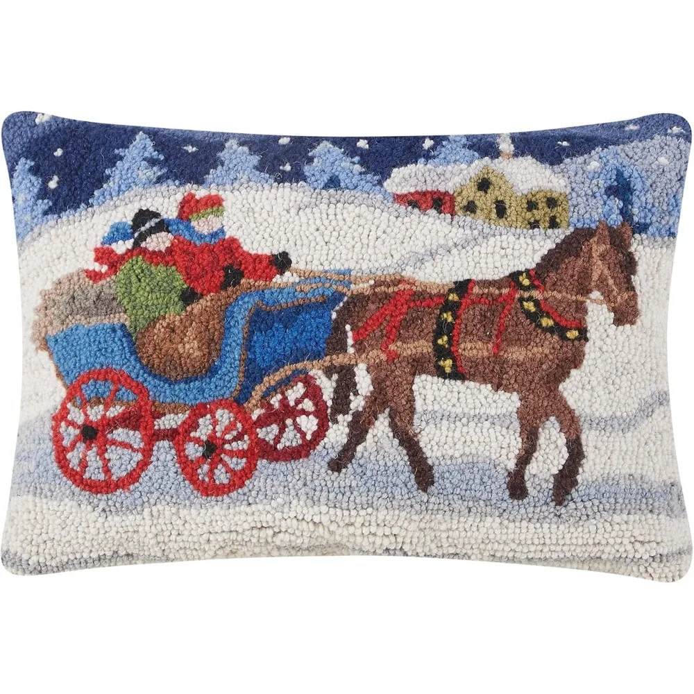 

Snowy Sleigh Ride Christmas Polyfill Hook Throw Pillow, 20-inch Length, Wool and Poly Velvet, Seasonal Decoration