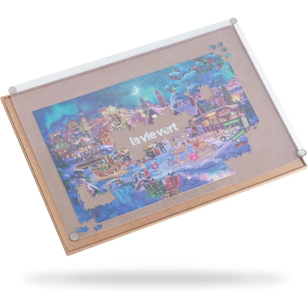 

Wooden Jigsaw Puzzle Board with Cover Portable Storage Mat Non Slip Surface for 1000 Pieces