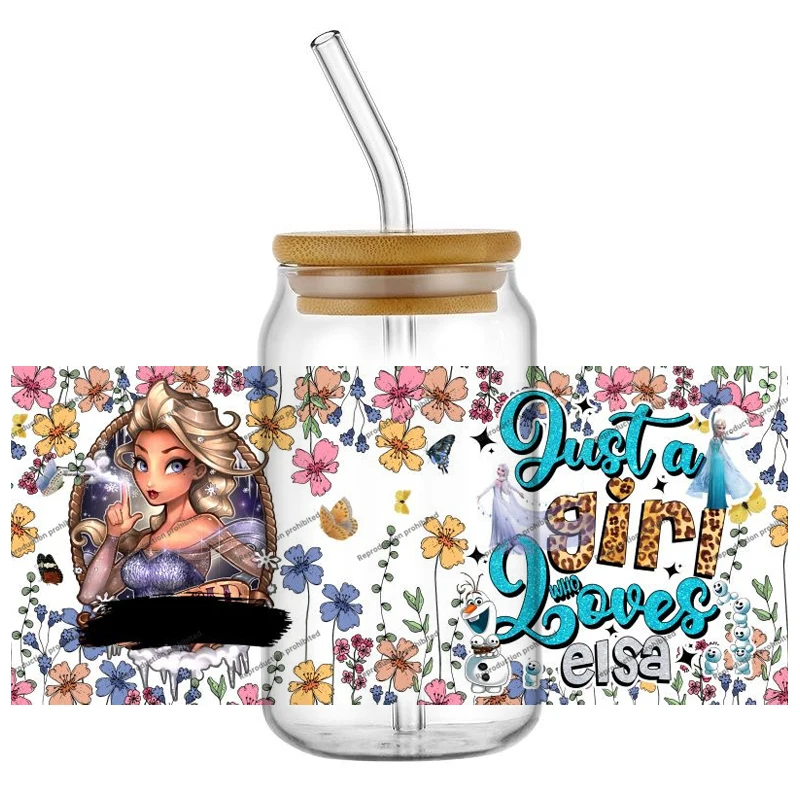 

Miniso Disney princess Flower Theme 16oz UV DTF Cup Wrap Cartoon Libbey Glass Can Tumbler Transfer Stickers Waterproof Adhesive