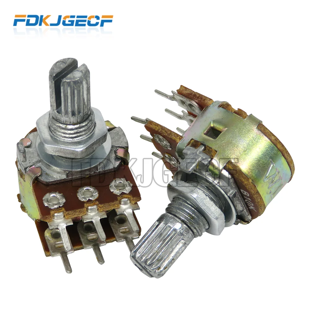 2Pcs WH148 6Pin 1K 2K 5K 10K 20K 50K 100K 500K B1K B2K B5K B10K B20K B50K B500K axis amplifier dual stereo potentiometer 15mm