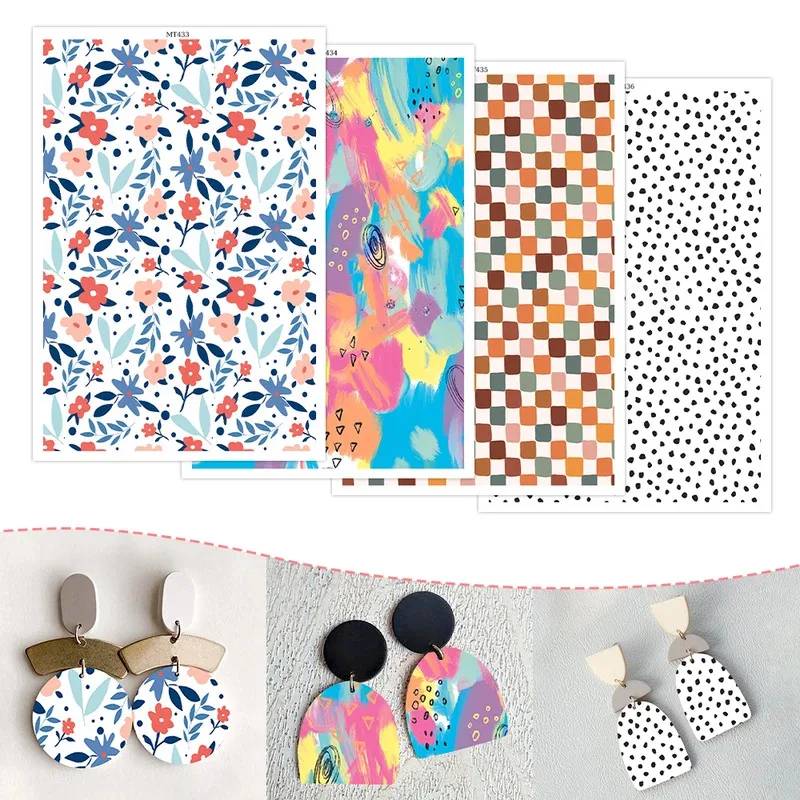 Flower Dot Colorful Water Ink Painting Abstract Pattern Polymer Clay Transfer Paper for DIY Earring Pendant Decal Stickers