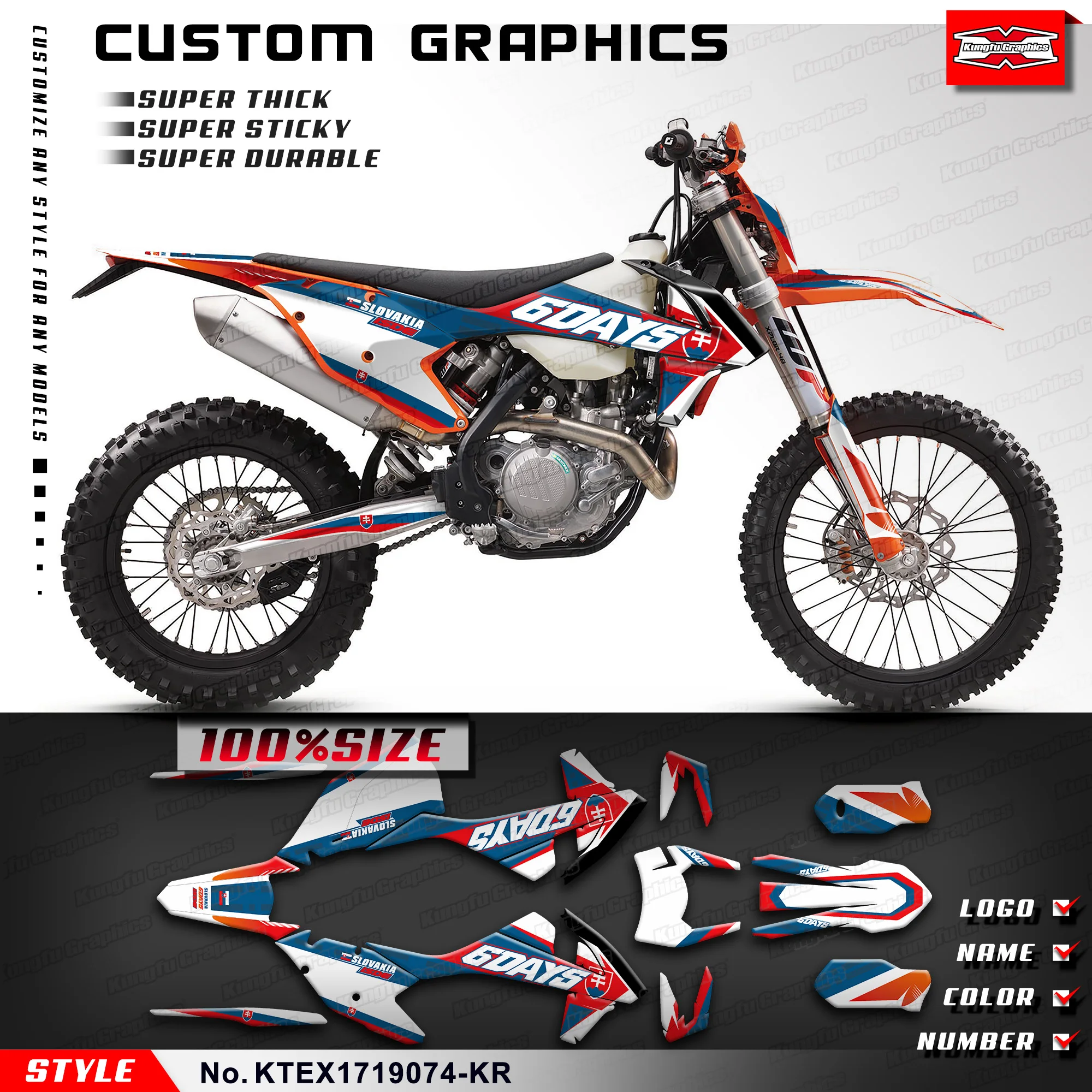 KUNGFU GRAPHICS Enduro Stickers Decal for KTM 125 150 250 300 350 450 500 EXC EXC-F XCW 2017 2018 2019 6 DAYS, KTEX1719074-KR