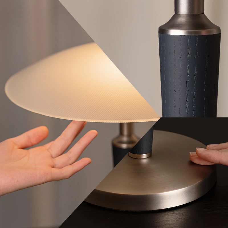 アイシランホテル 高級木製ガラス ゴールドブラックニッケル ベッドサイド調光式読書デスクランプ テーブルランプ