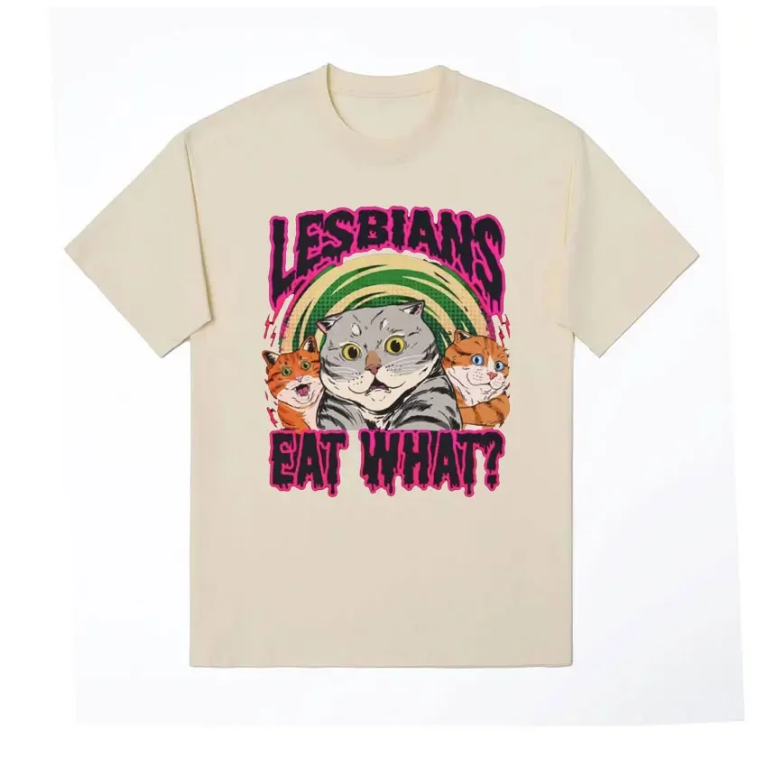 Lgbt Wat Te Eten Kat Vintage T-Shirt Zomer Heren En Dames Casual T-Shirt Met Korte Mouwen Unisex Plus Size T-Shirt Y 2K