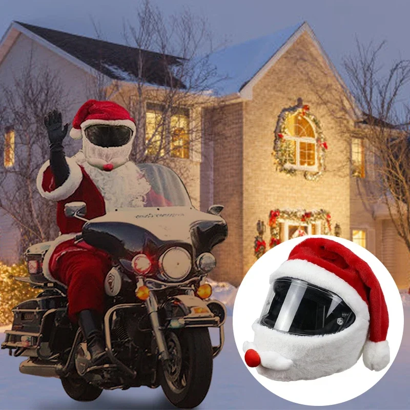 Creative Christmas Hat Santa Claus Styling Motorcycle Helmet Cover Plush Motorbike Helmets Decoration Moto Headwear Accessories