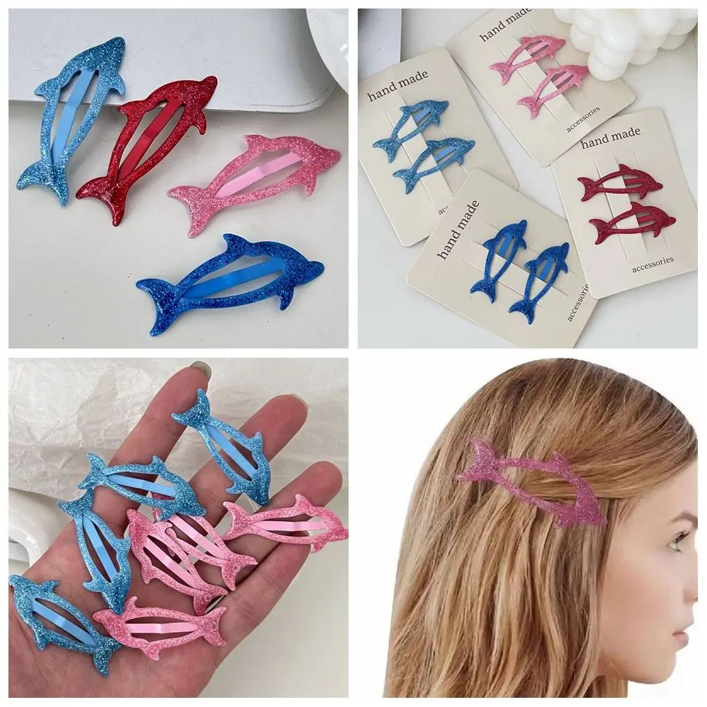 สัตว์สร้างสรรค์เลื่อม Dolphin ผมคลิป Y2k Hairclip เด็ก Hairpin เรขาคณิต Headwear Glitter Hairpin Travel