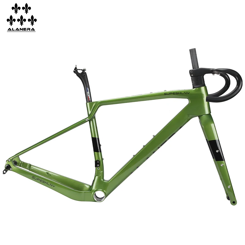 Pearlescent Green-25 New ALANERAl Gravel carbon fiber bicycle road frame, off-road melon bike T47 mid-axle threaded frame