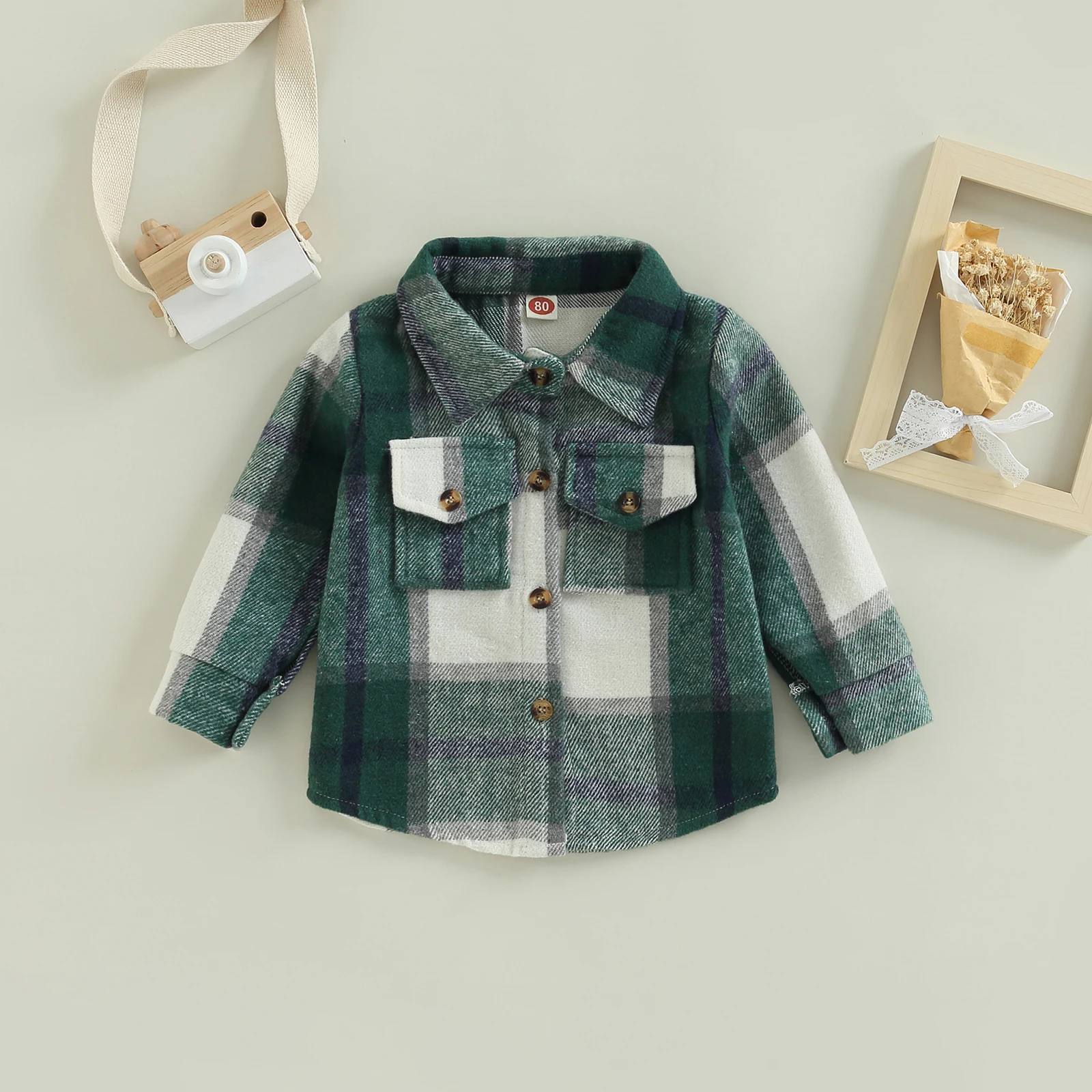 Autumn  Boys and Girls Colorful Plaid Shirt Jacket Casual Lapel Long Sleeve Button Cardigan Jacket with Chest Pocket Shirt Coat