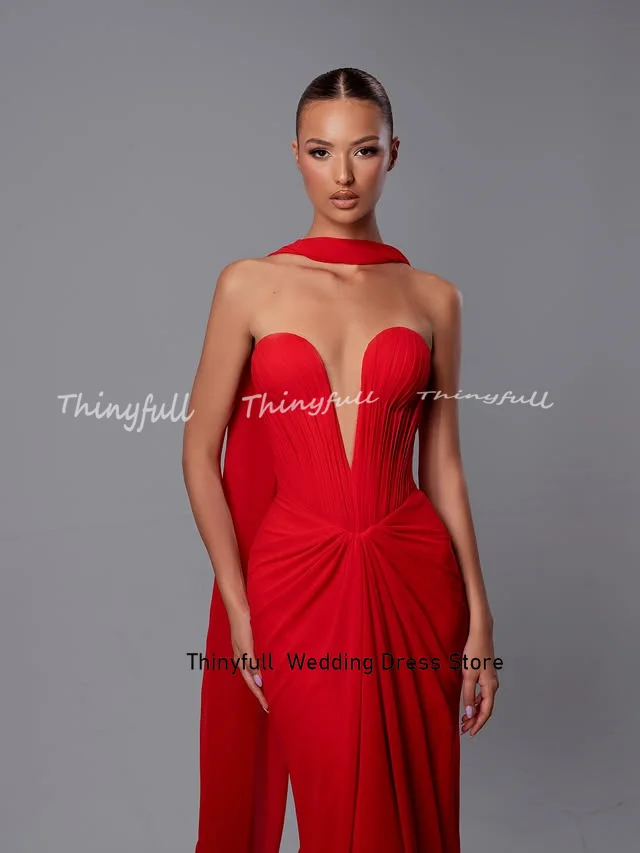 فستان Thinyfull حورية البحر العربي للحفلات الراقصة شيفون بدون أكمام على شكل قلب فساتين سهرة مناسبة رسمية رداء De Soirée مخصص