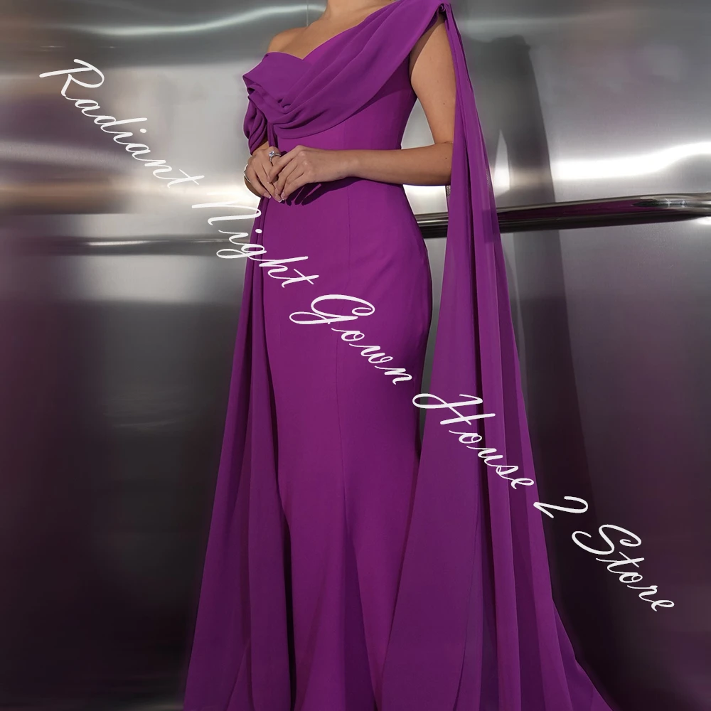 Customized Jersey Straight One Shoulder Evening Dress Strapless Lace Up Back Floor Length Watteau Train Solid Color Luxury