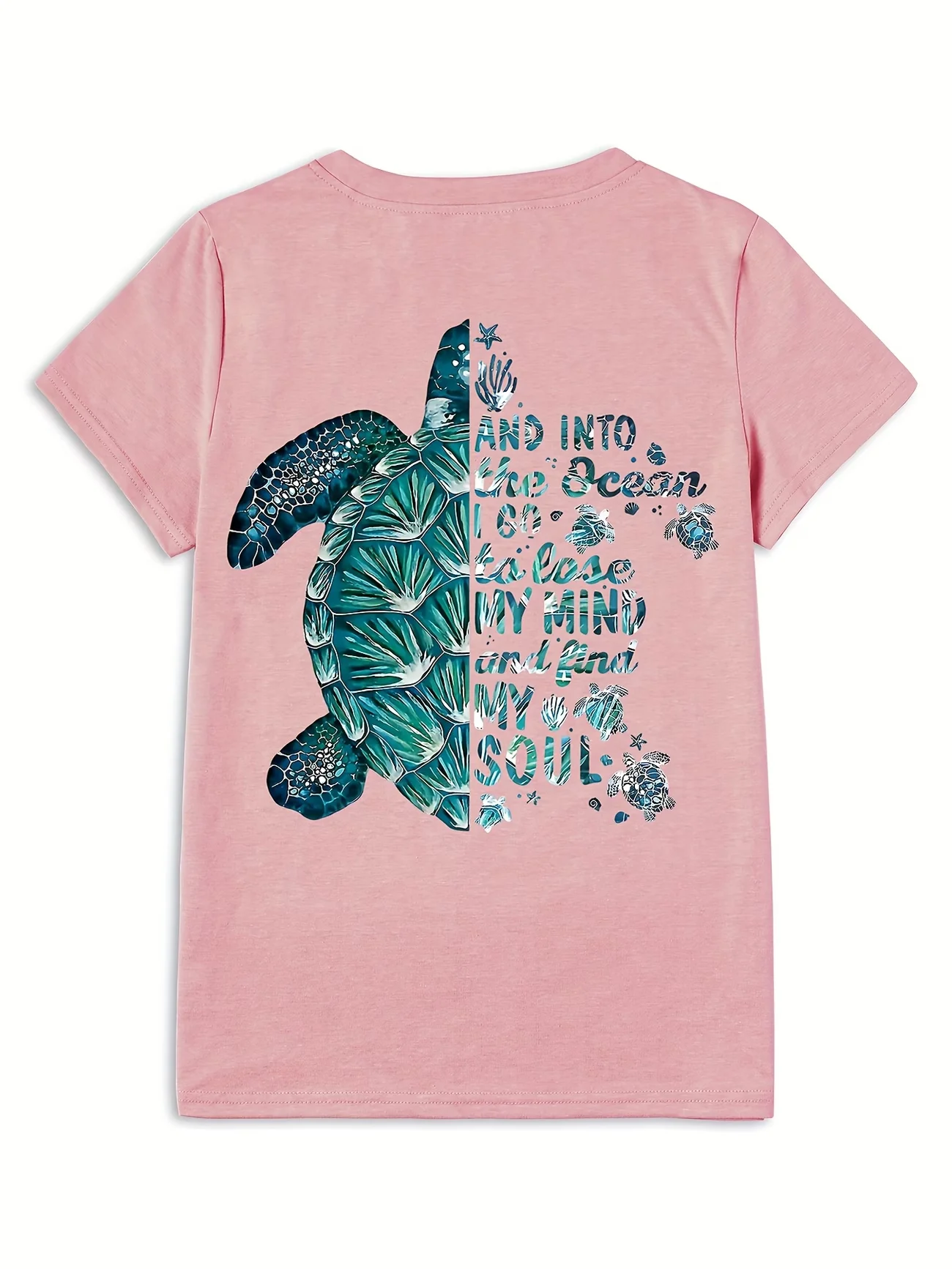 Women's Sea Turtle Graphic T-Shirt Pink Ocean Letter Print Short Sleeve Summer Casual Tee