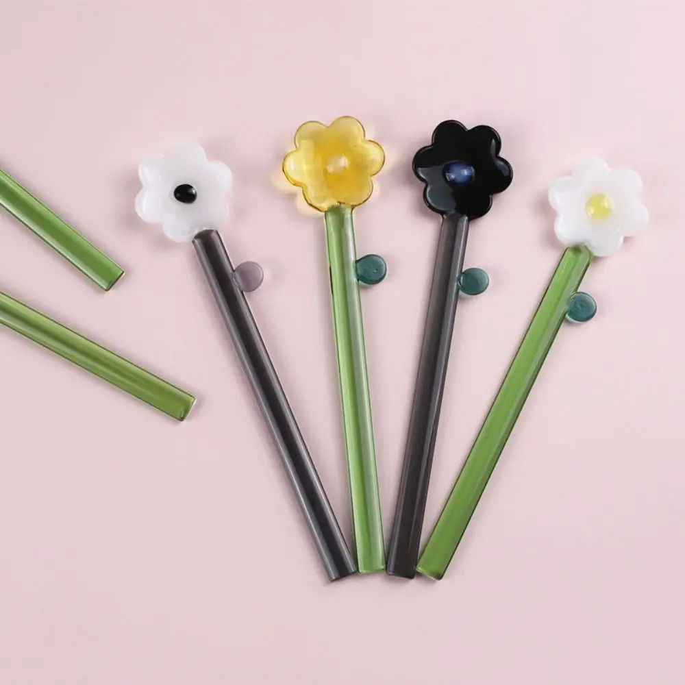 Flower Shaped Glass Spoon Creative Transparent Long handle Dessert Spoon Glass Colored Coffee Stirring Spoon Stick Home