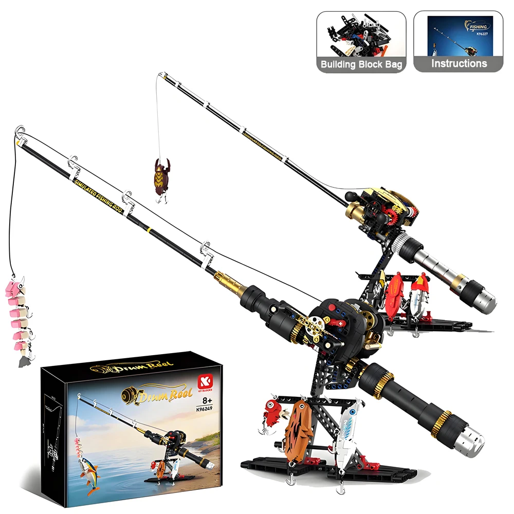 

Fishing Rod MOC Building Blocks Machinery Gear Reel Simulation Model Fishing Rod Brick Assembling Toy for Children Boys DIY Gift