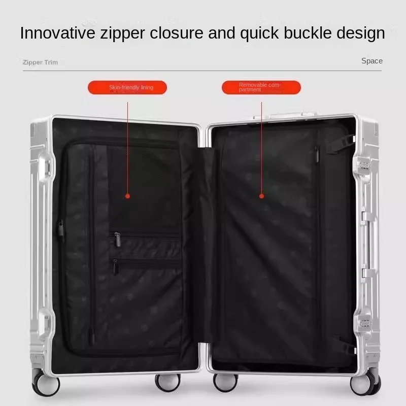 New 2024 Suitcase High Quality Aluminum Large Size Luggage Metallic Waterproof Password Trolley Case Suitcases Travel Bag