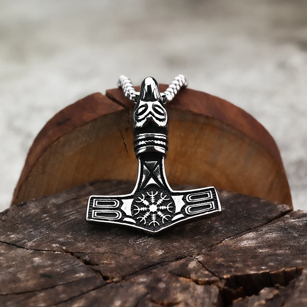 Viking Necklace European and American Vintage Stainless Steel Thor Hammer Men\'s Pendant Punk Personalized Jewelry