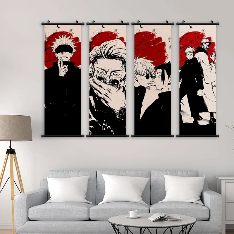 Jujutsu Kaisen Posters Gojo Satoru Canvas Scrolls Picture Panda Home Decoration Wall Artwork Fushiguro Megumi Hanging Painting