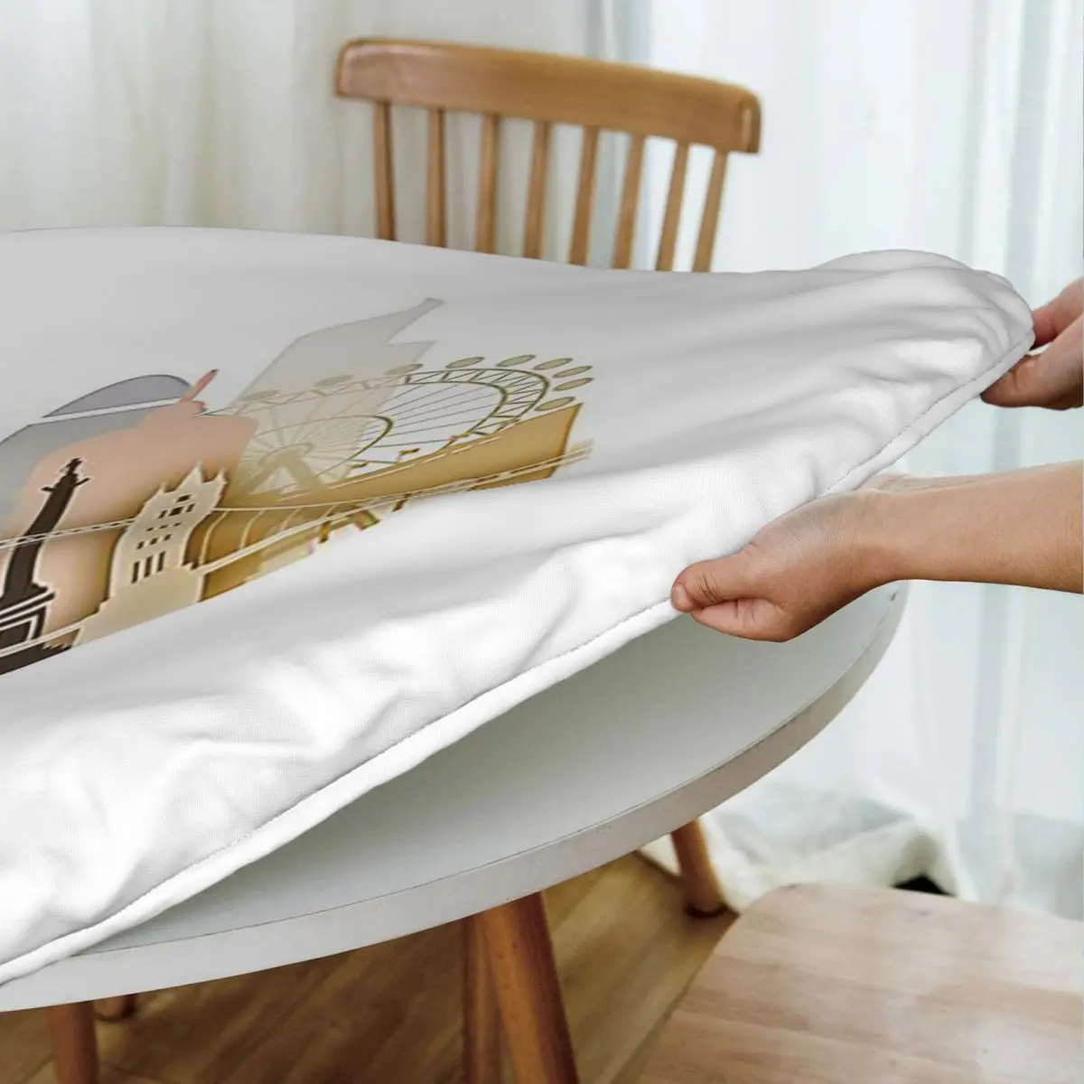 London Waterproof Round Tablecloth Oilproof Table Cloth for Kitchen Events Dining Table Cover